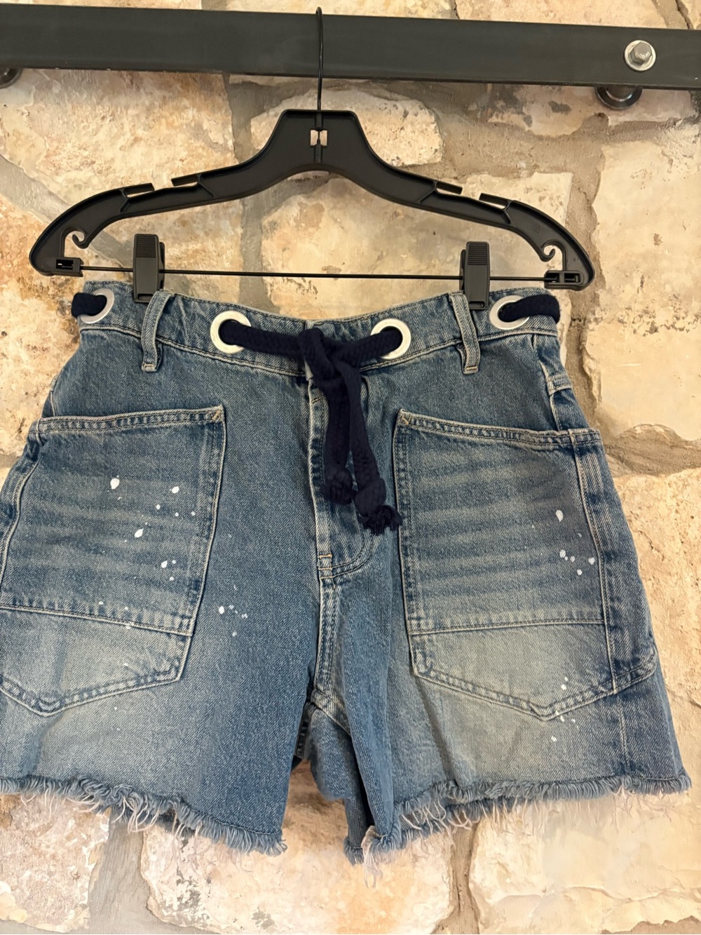 FREE PEOPLE: Denim Blue High-Waist Drawstring Women’s Shorts